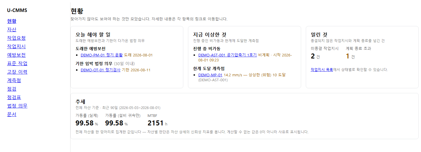 도래·이상·백로그·추세를 첫 화면이 먼저 말한다